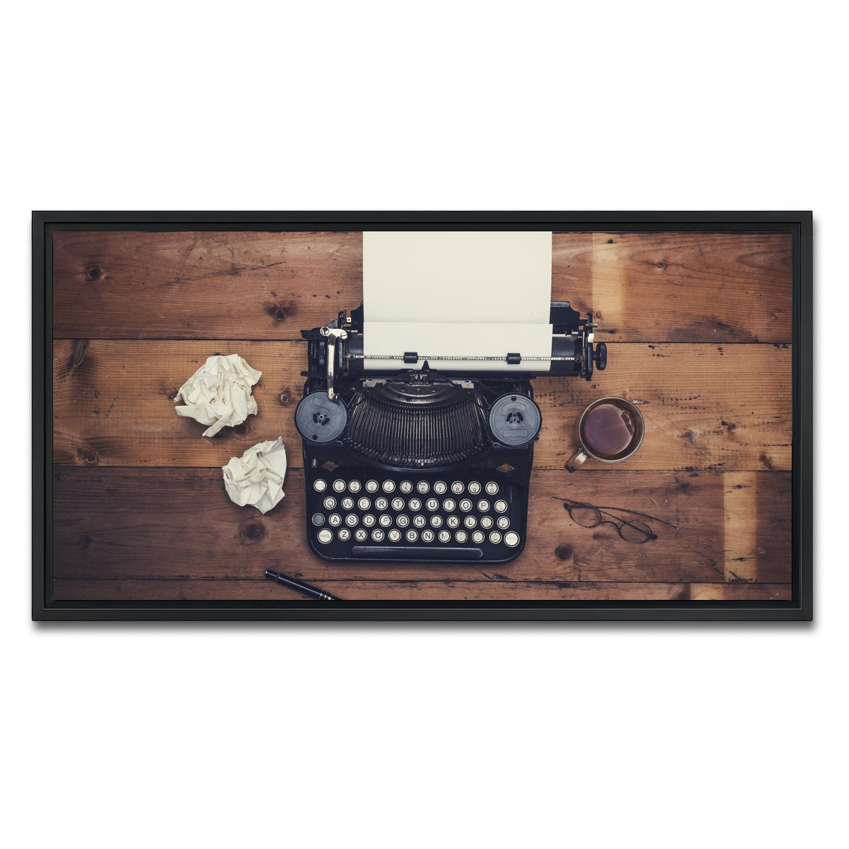 AUTO-MOCKUP WHITE | Retro typewriter | 1 Piece | Black Framed Canvas | group=2x1