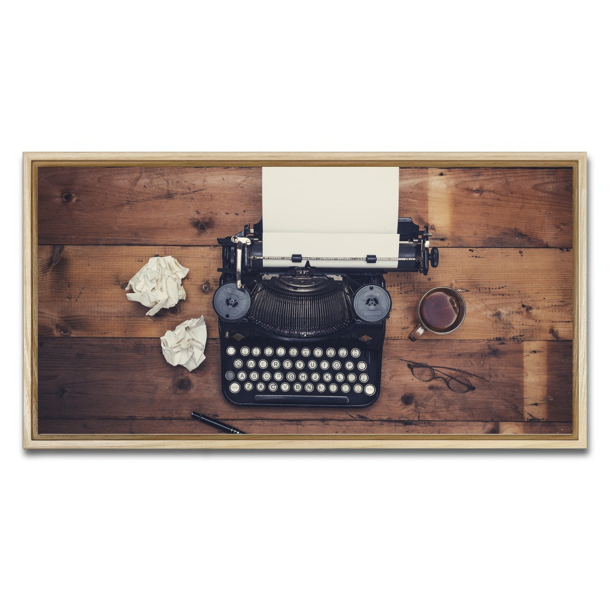 AUTO-MOCKUP WHITE | Retro typewriter | 1 Piece | Natural Framed Canvas | group=2x1