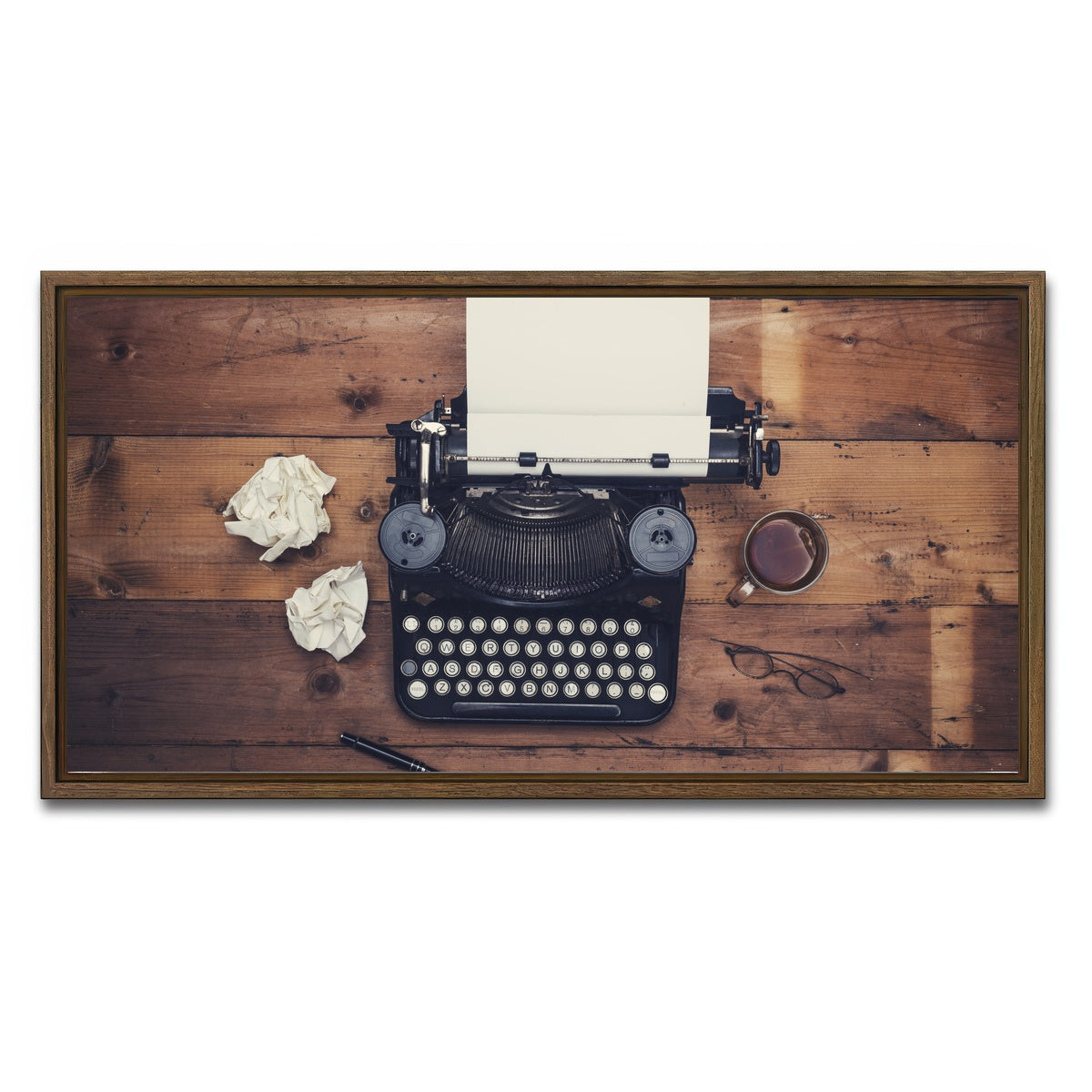 AUTO-MOCKUP WHITE | Retro typewriter | 1 Piece | Walnut Framed Canvas | group=2x1