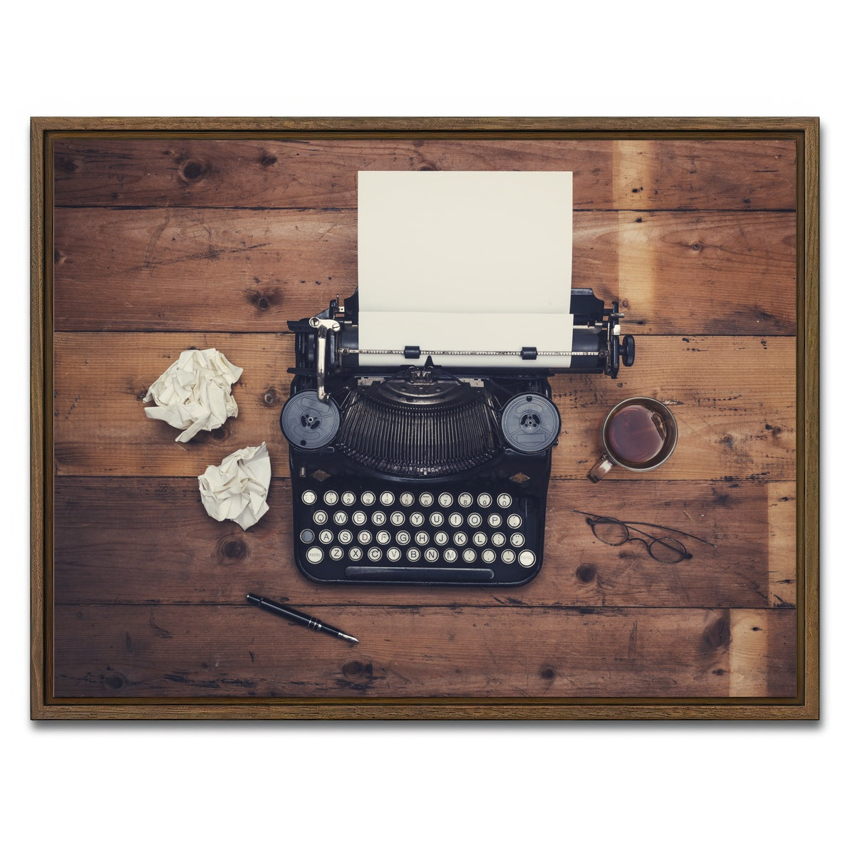AUTO-MOCKUP WHITE | Retro typewriter | 1 Piece | Walnut Framed Canvas | group=4x3