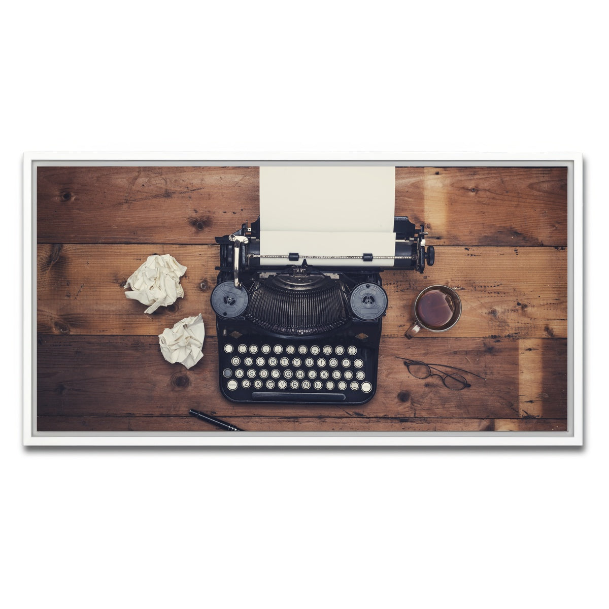AUTO-MOCKUP WHITE | Retro typewriter | 1 Piece | White Framed Canvas | group=2x1