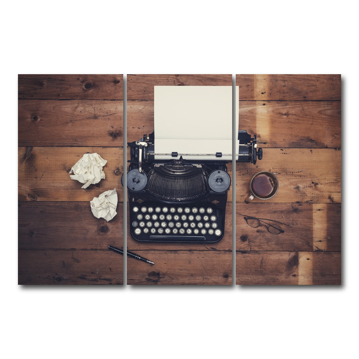 AUTO-MOCKUP WHITE | Retro typewriter | 3 Piece | Gallery Wrap Canvas | group=12x24