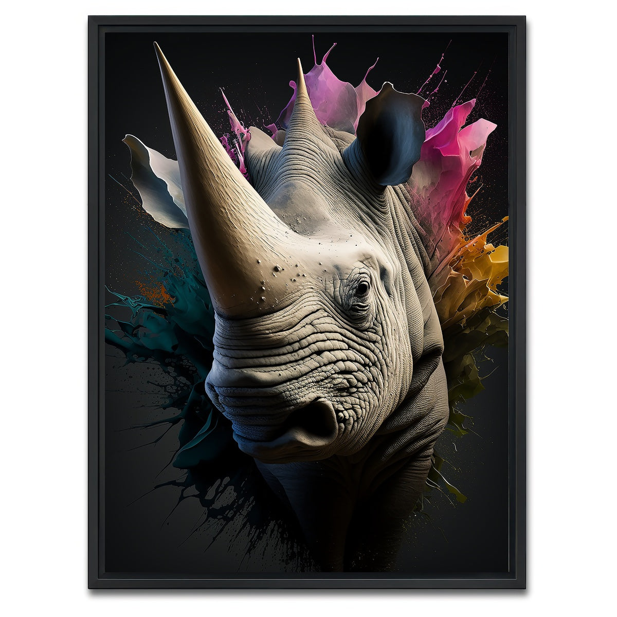AUTO-MOCKUP WHITE | Rhinoceros Portrait | 1 Piece | Black Framed Canvas | group=3x4