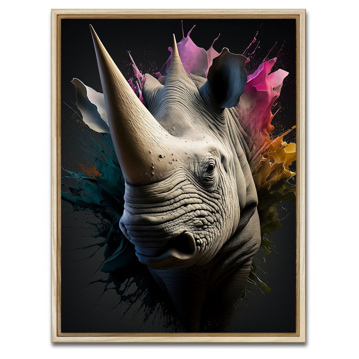 AUTO-MOCKUP WHITE | Rhinoceros Portrait | 1 Piece | Natural Framed Canvas | group=3x4