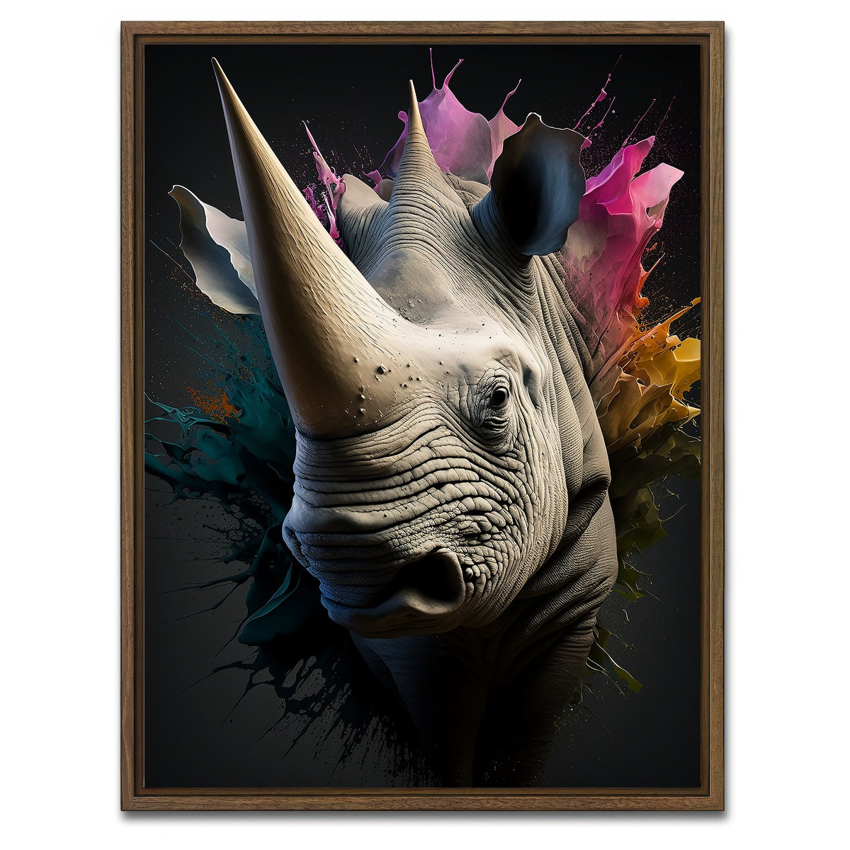 AUTO-MOCKUP WHITE | Rhinoceros Portrait | 1 Piece | Walnut Framed Canvas | group=3x4