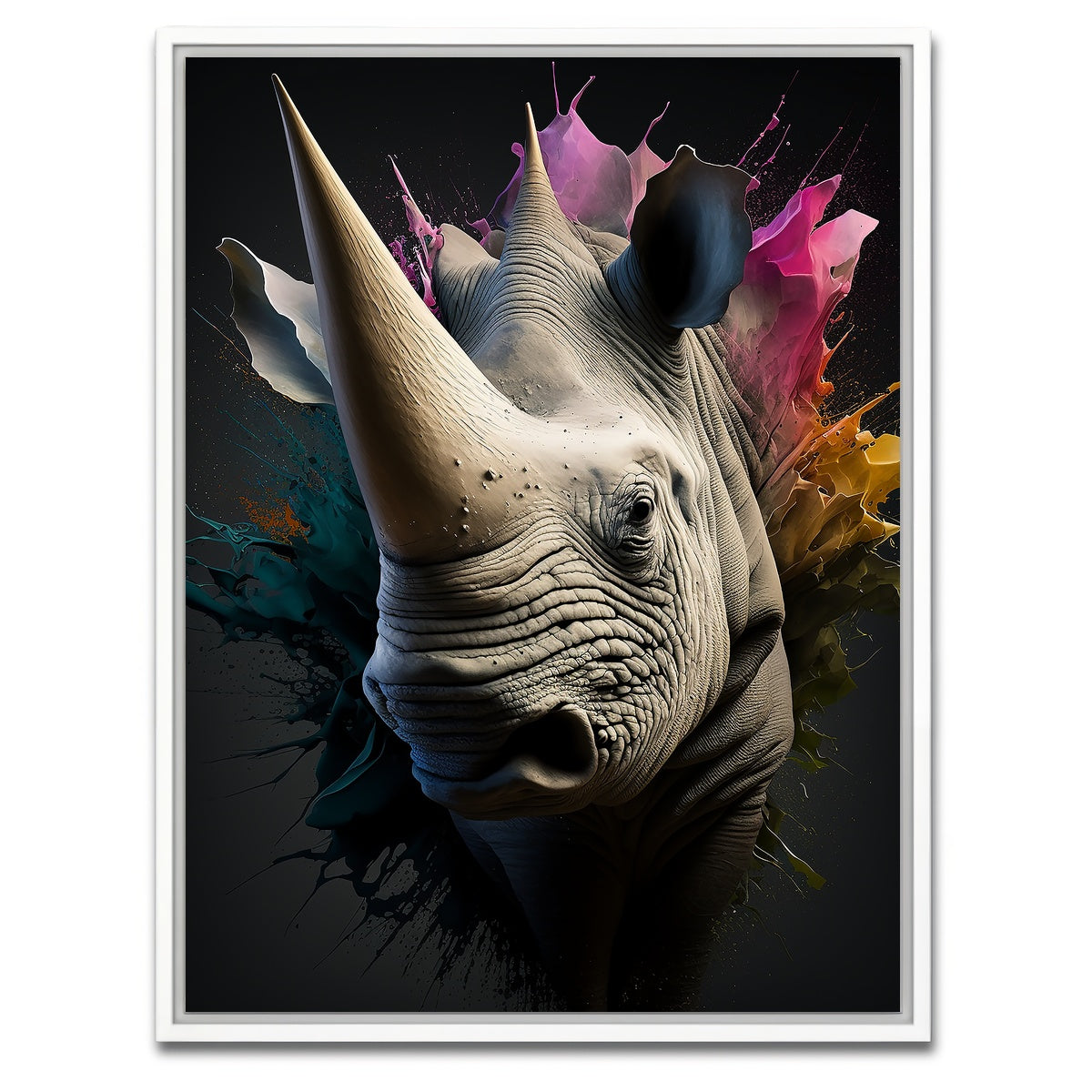 AUTO-MOCKUP WHITE | Rhinoceros Portrait | 1 Piece | White Framed Canvas | group=3x4