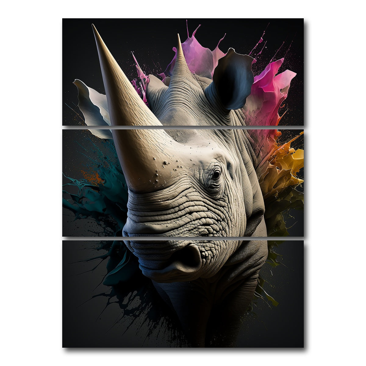 AUTO-MOCKUP WHITE | Rhinoceros Portrait | 3 Piece | Gallery Wrap Canvas | group=8x18_stacked