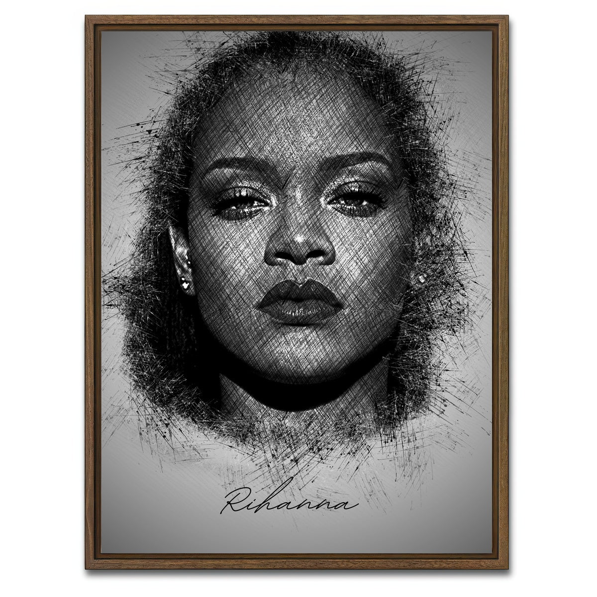 AUTO-MOCKUP WHITE | Rihanna Sketch | 1 Piece | Walnut Framed Canvas | group=3x4