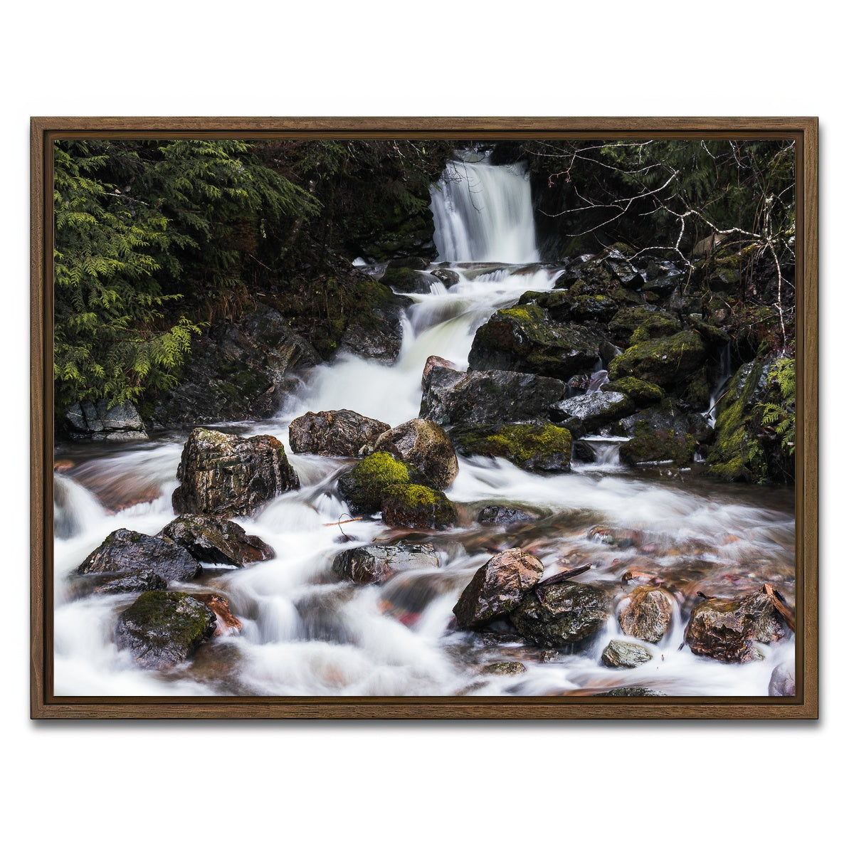 AUTO-MOCKUP WHITE | Roadside Waterfalls | 1 Piece | Walnut Framed Canvas | group=4x3