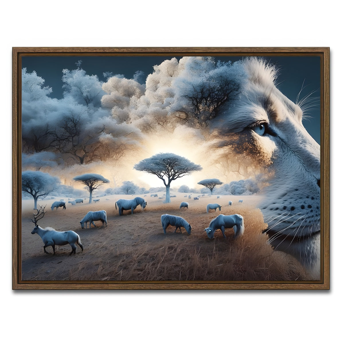 AUTO-MOCKUP WHITE | Roaring Majesty | 1 Piece | Walnut Framed Canvas | group=4x3