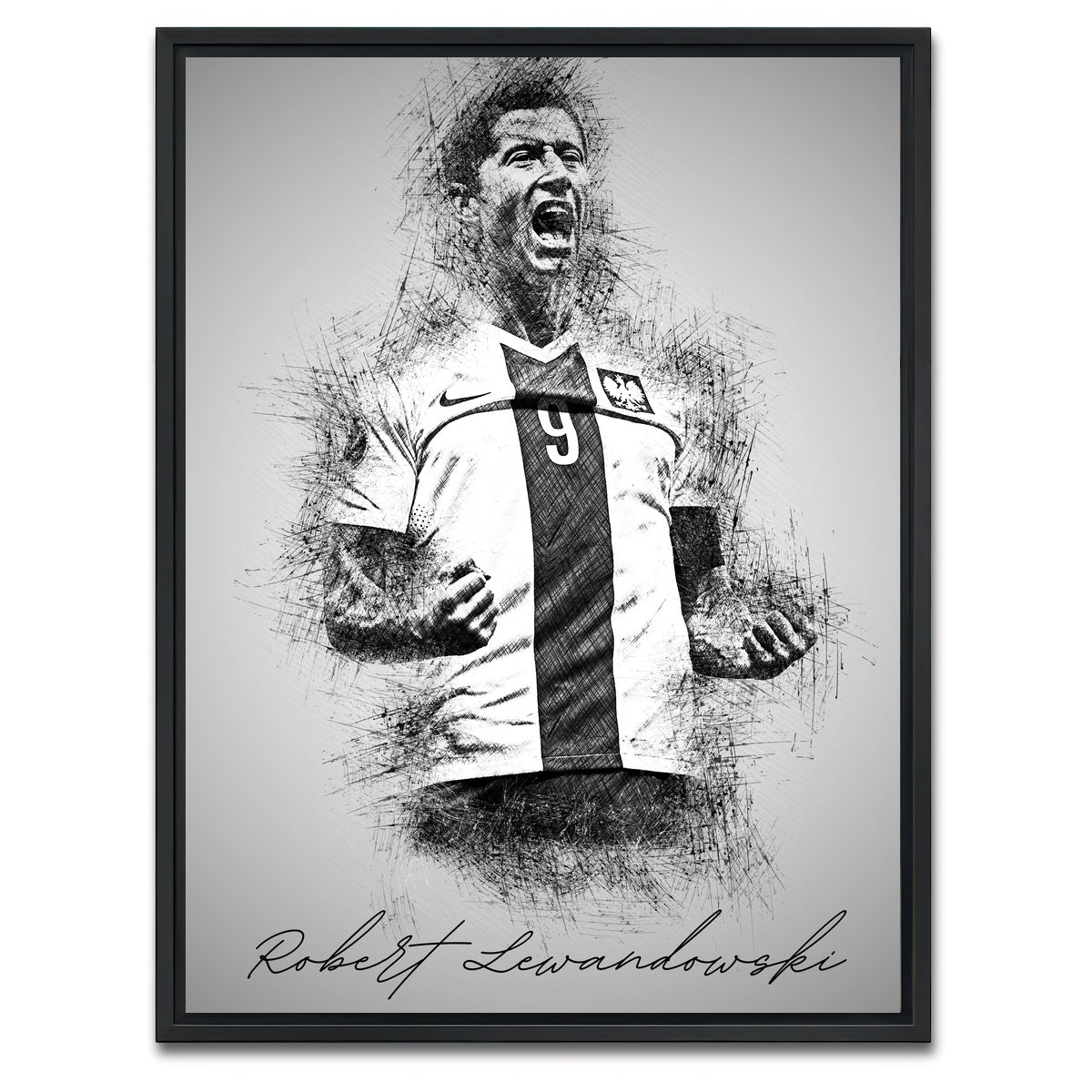 AUTO-MOCKUP WHITE | Robert Lewandowski | 1 Piece | Black Framed Canvas | group=3x4