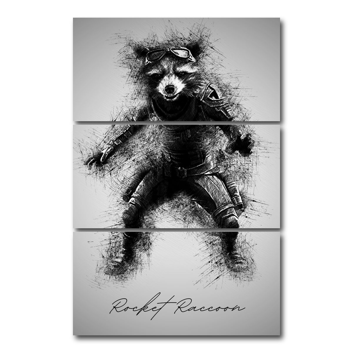 AUTO-MOCKUP WHITE | Rocket Raccoon | 3 Piece | Gallery Wrap Canvas | group=12x24_stacked