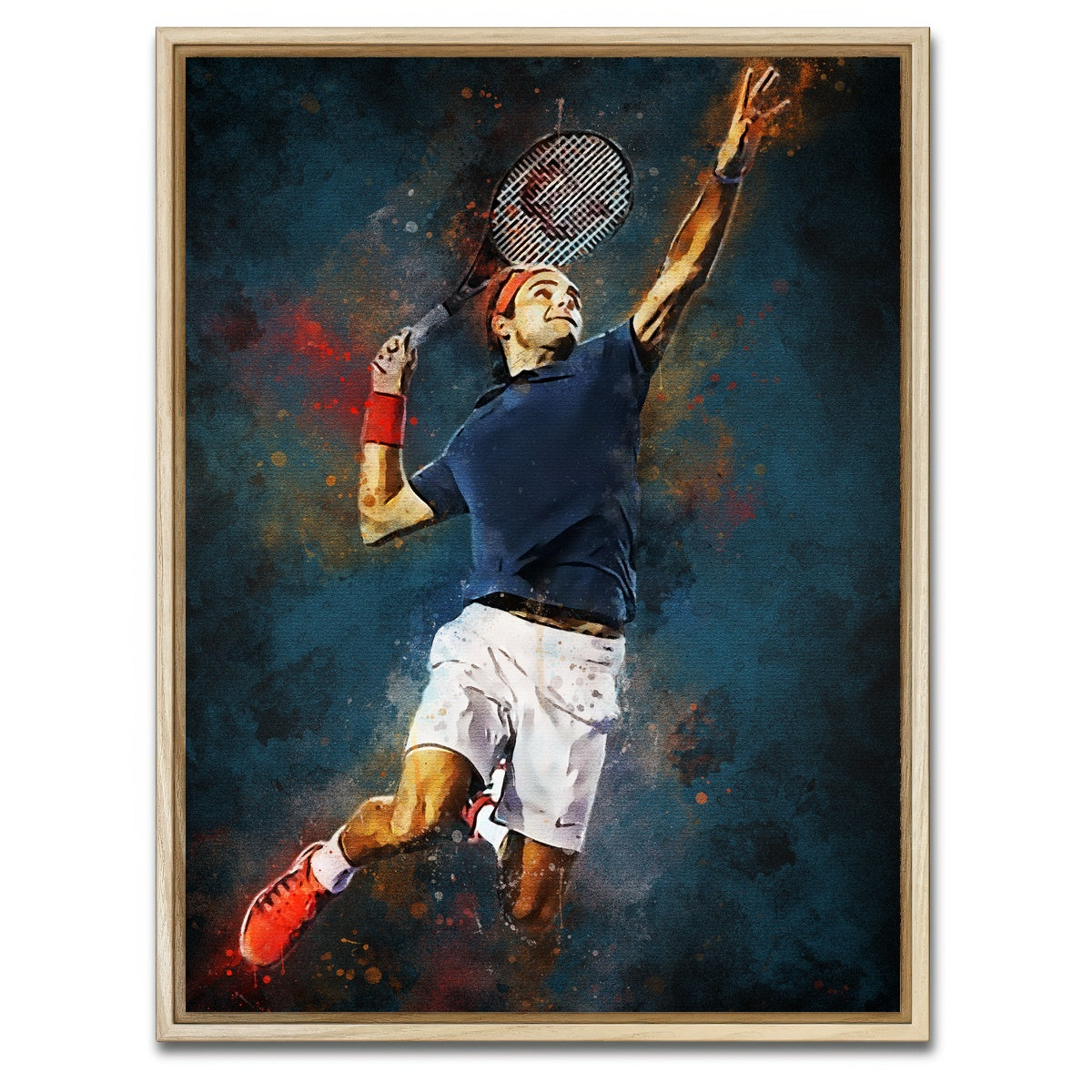 AUTO-MOCKUP WHITE | Roger Federer Painting | 1 Piece | Natural Framed Canvas | group=3x4