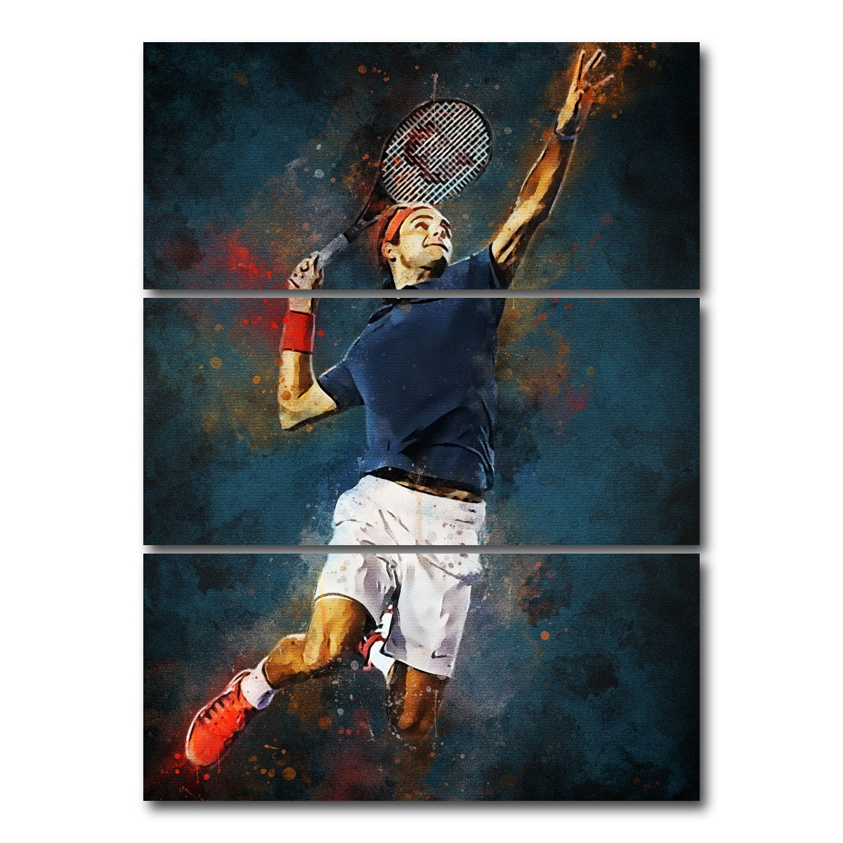 AUTO-MOCKUP WHITE | Roger Federer Painting | 3 Piece | Gallery Wrap Canvas | group=8x18_stacked