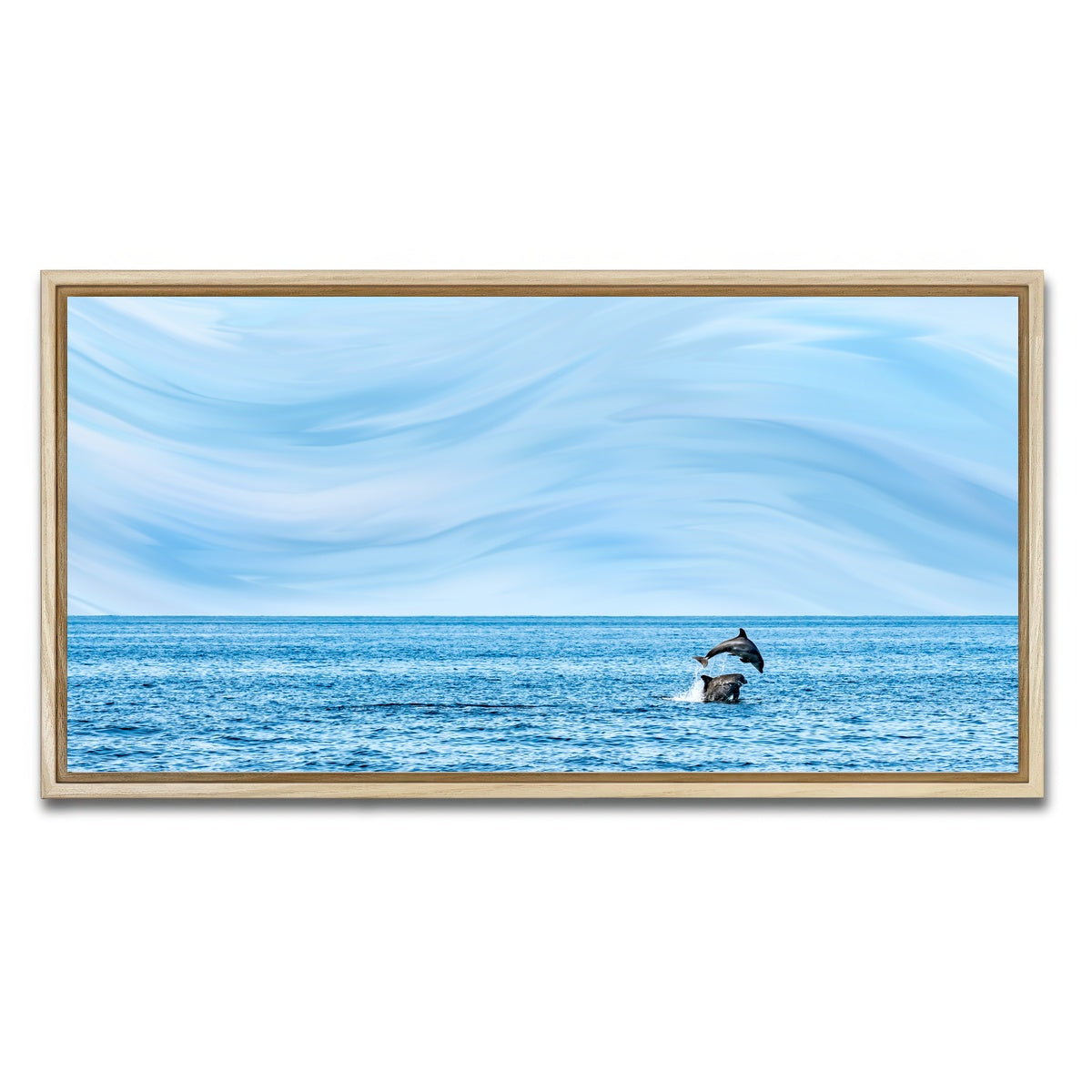 AUTO-MOCKUP WHITE | Rollin jumping dolphins | 1 Piece | Natural Framed Canvas | group=2x1