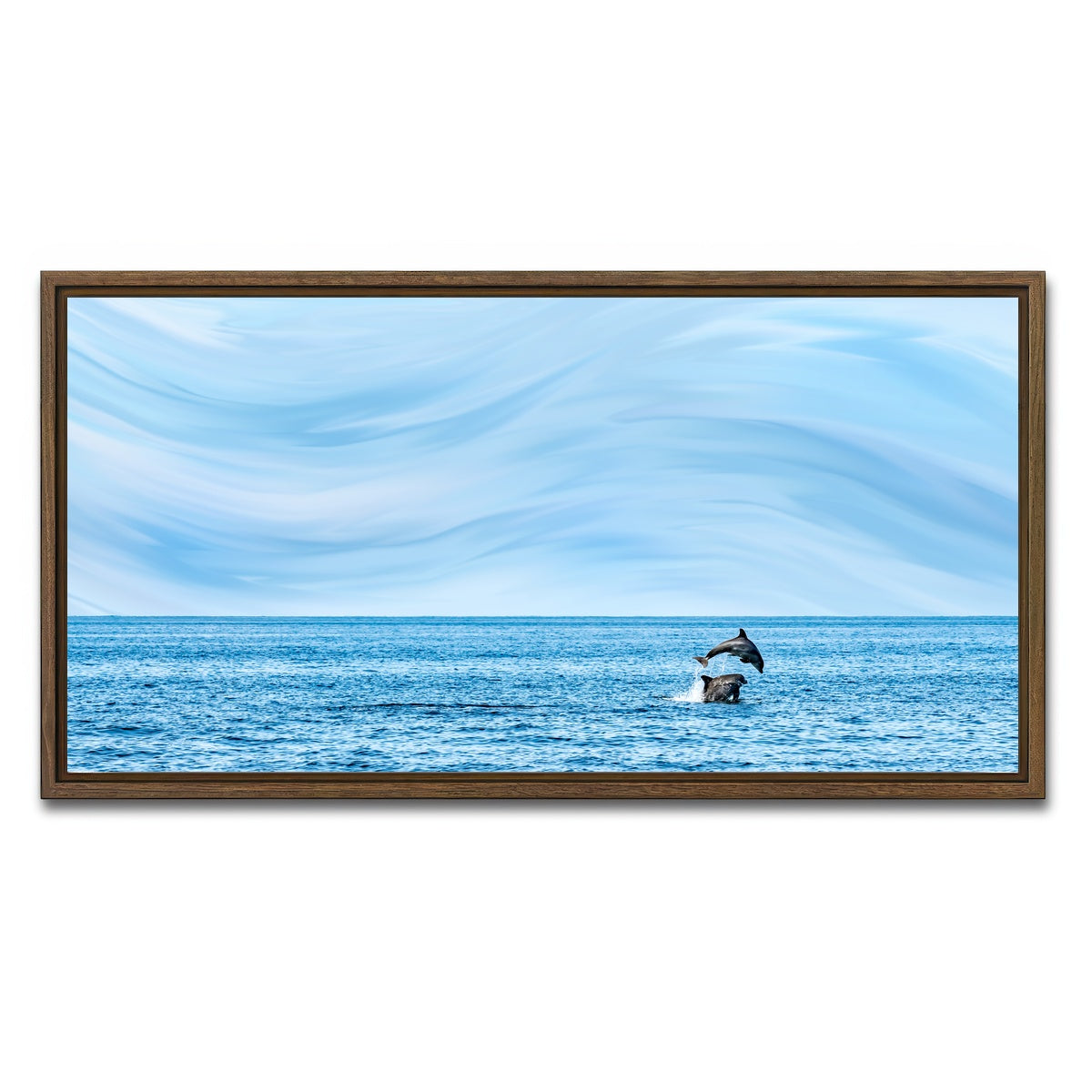 AUTO-MOCKUP WHITE | Rollin jumping dolphins | 1 Piece | Walnut Framed Canvas | group=2x1