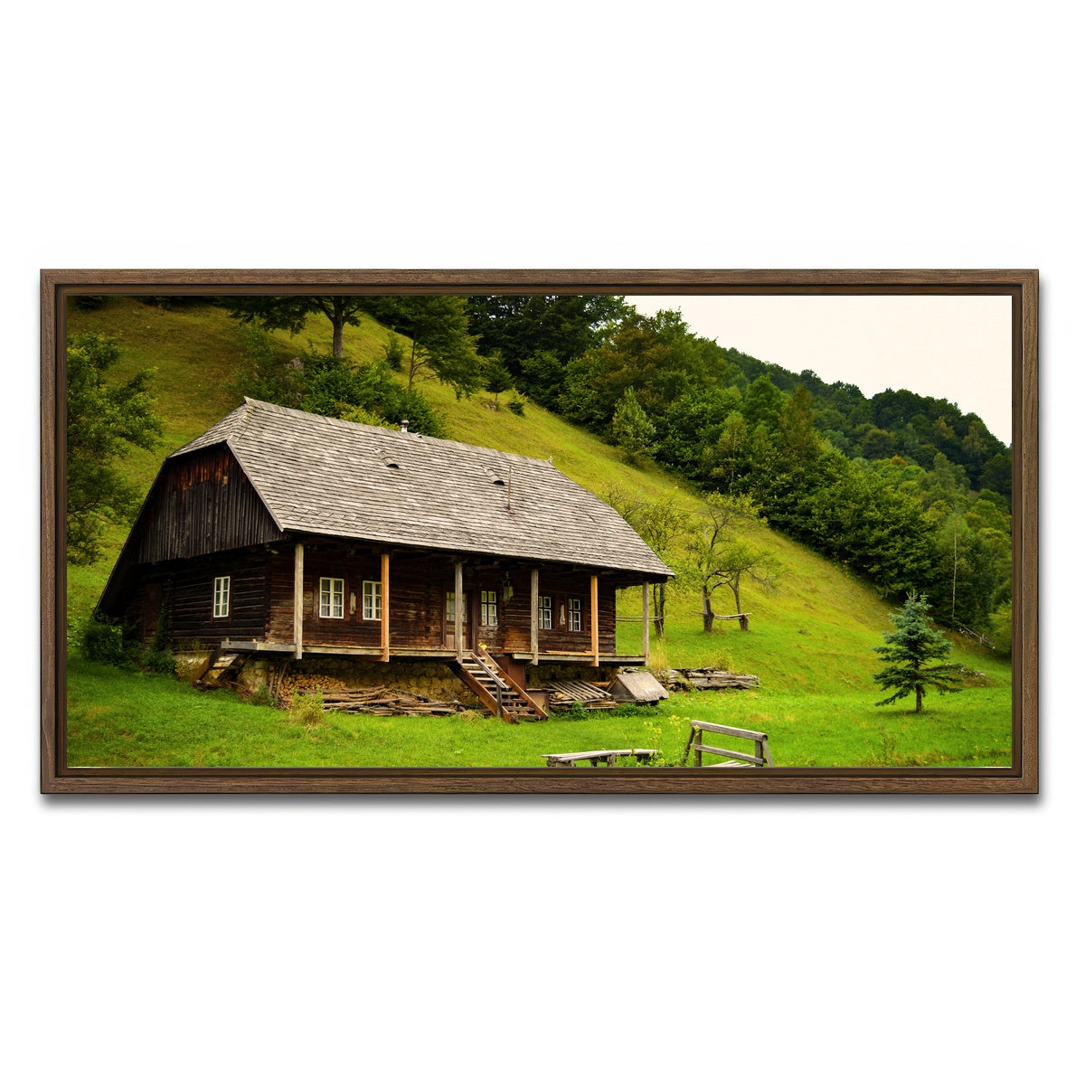 AUTO-MOCKUP WHITE | Romanian Cabin | 1 Piece | Walnut Framed Canvas | group=2x1