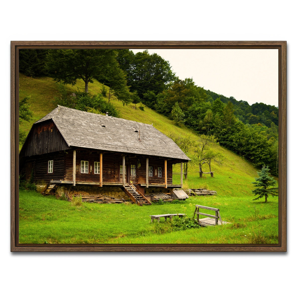 AUTO-MOCKUP WHITE | Romanian Cabin | 1 Piece | Walnut Framed Canvas | group=4x3
