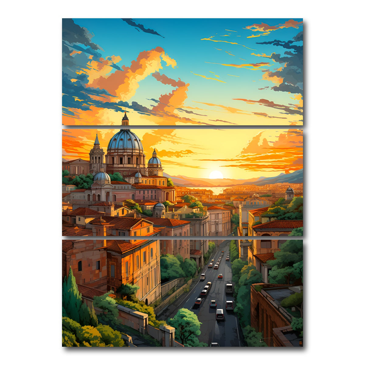 AUTO-MOCKUP WHITE | Rome - St. Peter's Basilica | 3 Piece | Gallery Wrap Canvas | group=8x18_stacked
