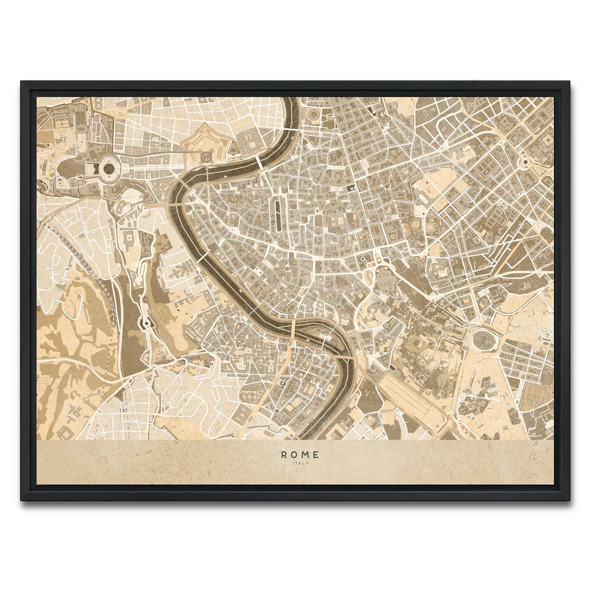 AUTO-MOCKUP WHITE | Rome Map | 1 Piece | Black Framed Canvas | group=4x3
