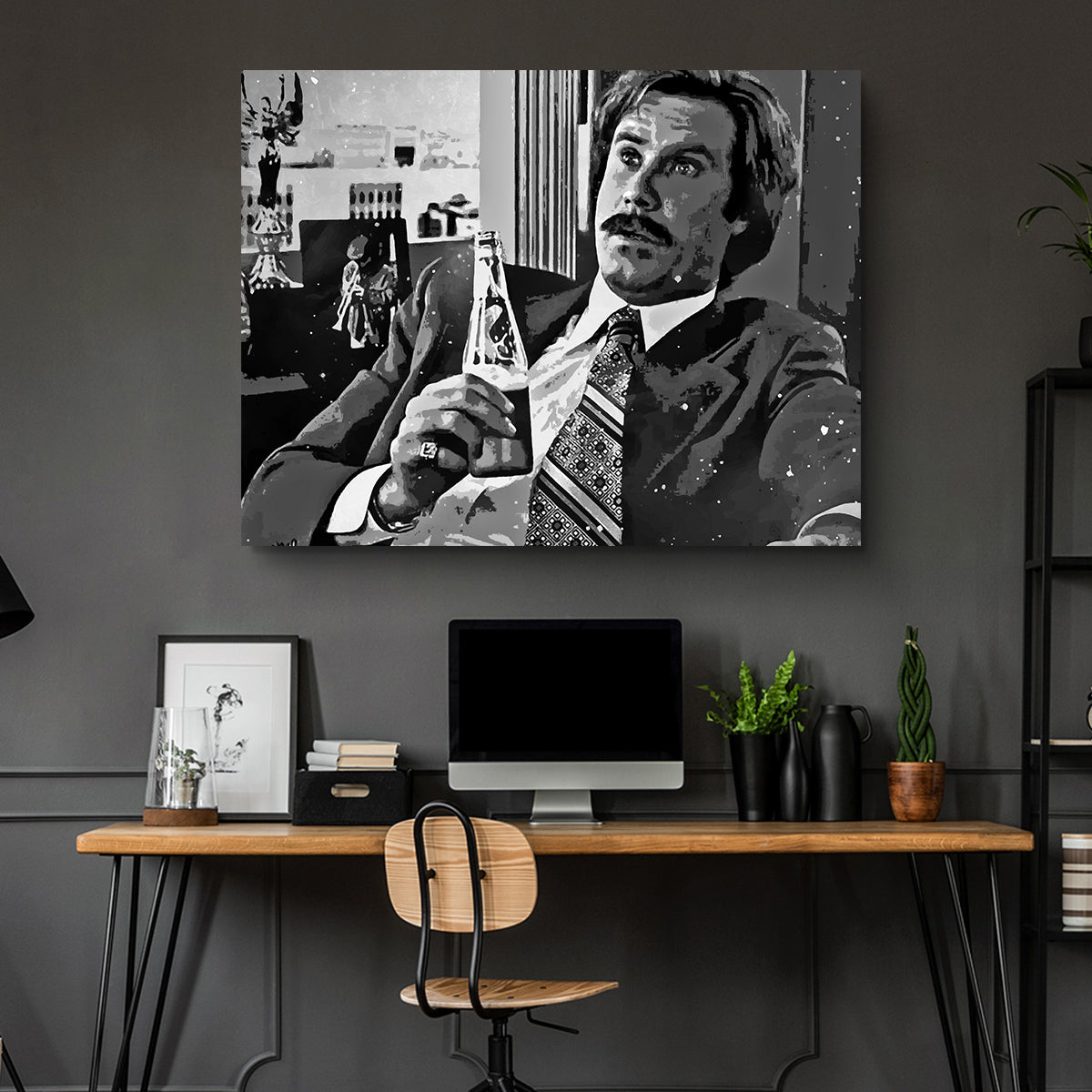 Ron Burgundy Grayscale Wall Art