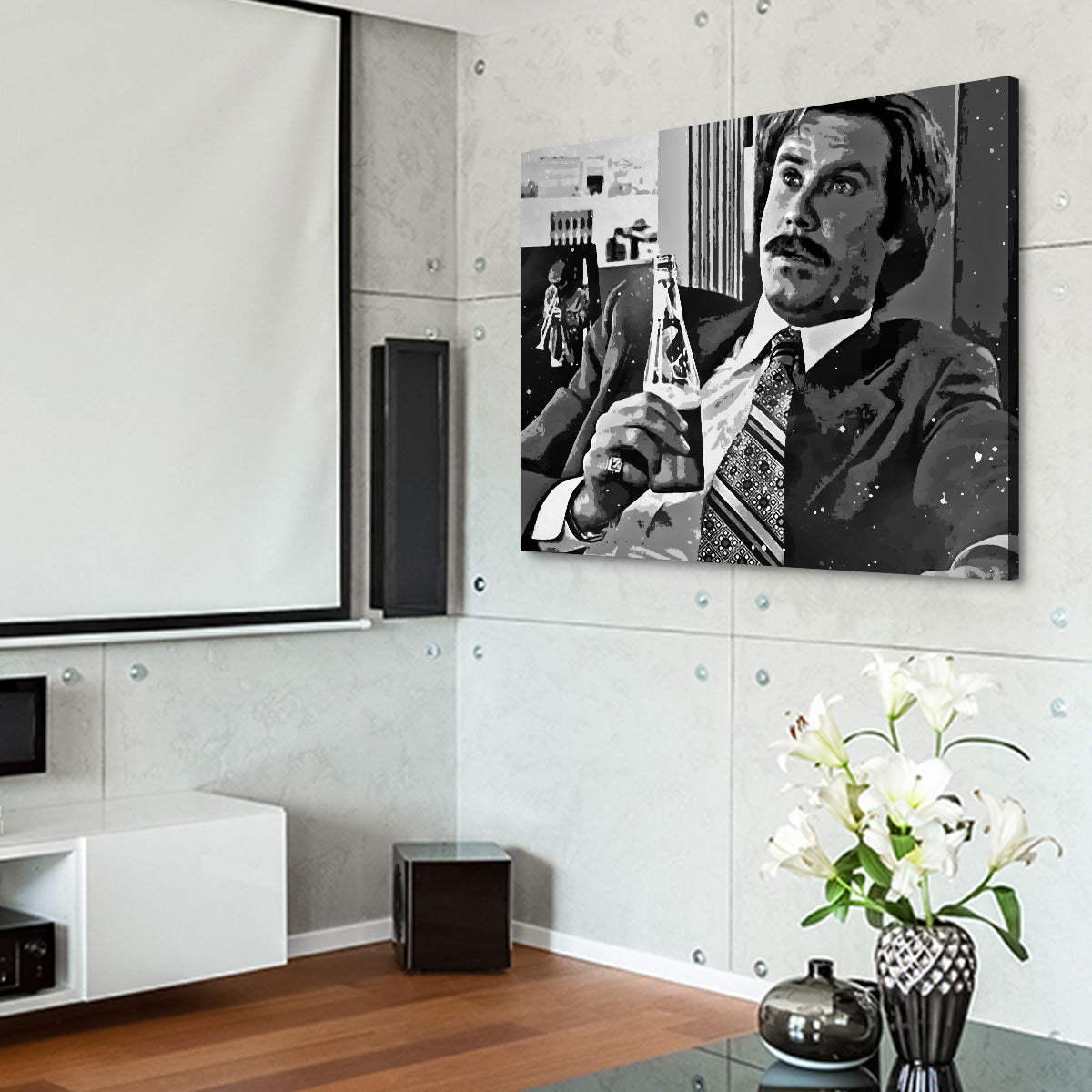 Ron Burgundy Grayscale Wall Art