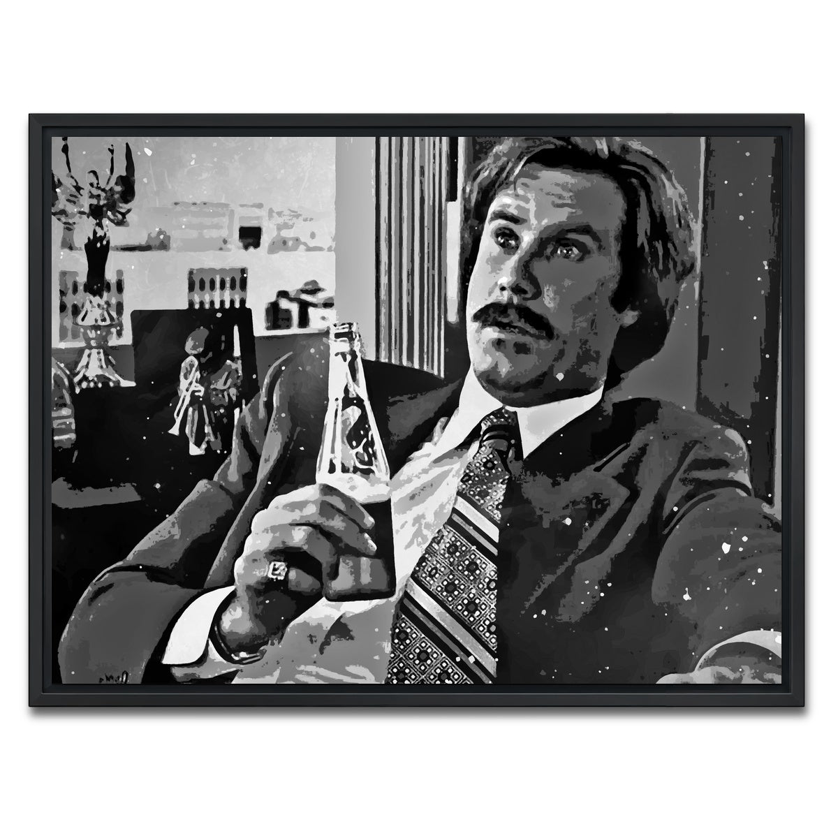 AUTO-MOCKUP WHITE | Ron Burgundy grayscale | 1 Piece | Black Framed Canvas | group=4x3