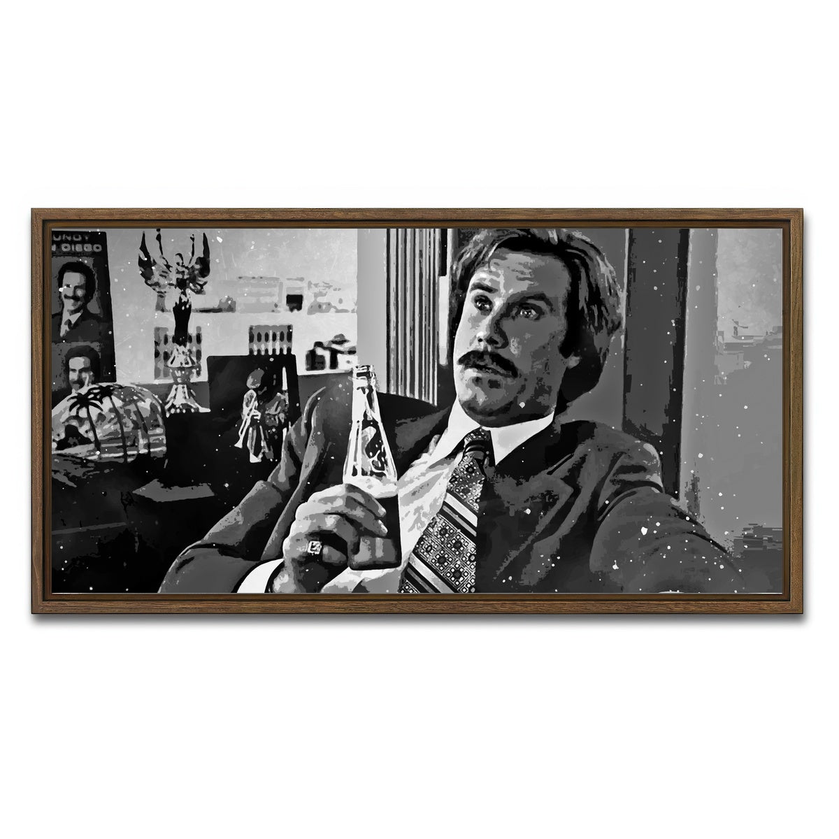 AUTO-MOCKUP WHITE | Ron Burgundy grayscale | 1 Piece | Walnut Framed Canvas | group=2x1