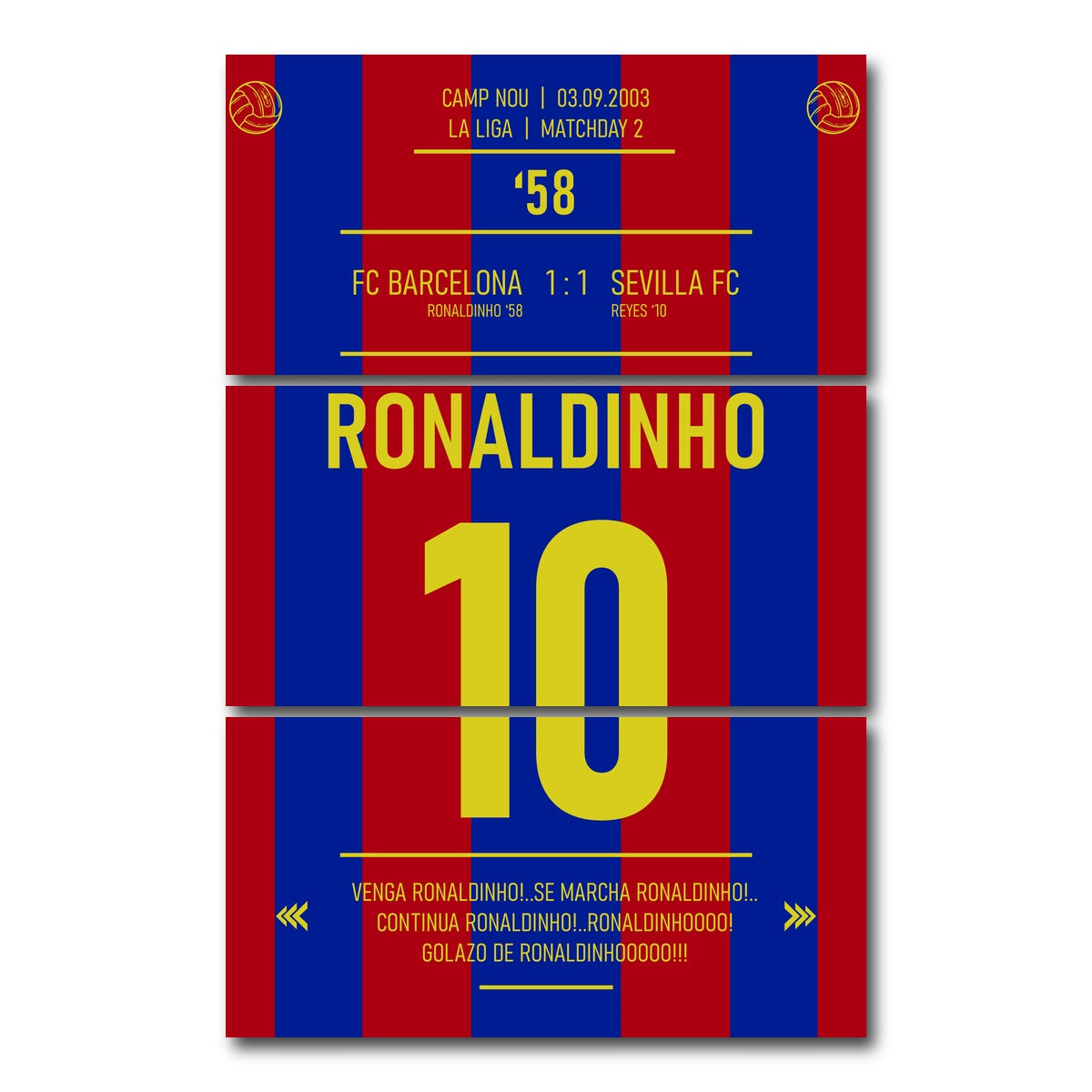 AUTO-MOCKUP WHITE | Ronaldinho Jersey | 3 Piece | Gallery Wrap Canvas | group=12x24_stacked