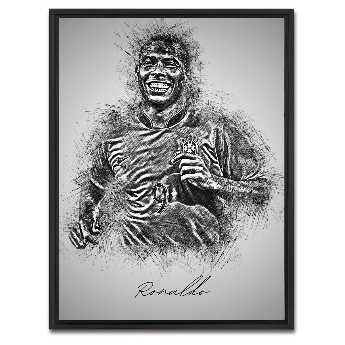 AUTO-MOCKUP WHITE | Ronaldo Nazario | 1 Piece | Black Framed Canvas | group=3x4