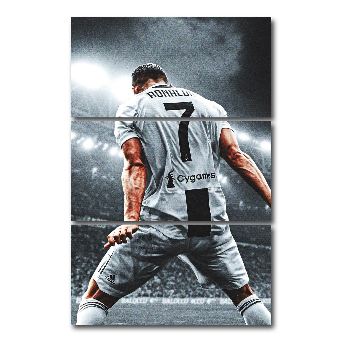 AUTO-MOCKUP WHITE | Ronaldo Number 7 | 3 Piece | Gallery Wrap Canvas | group=12x24_stacked