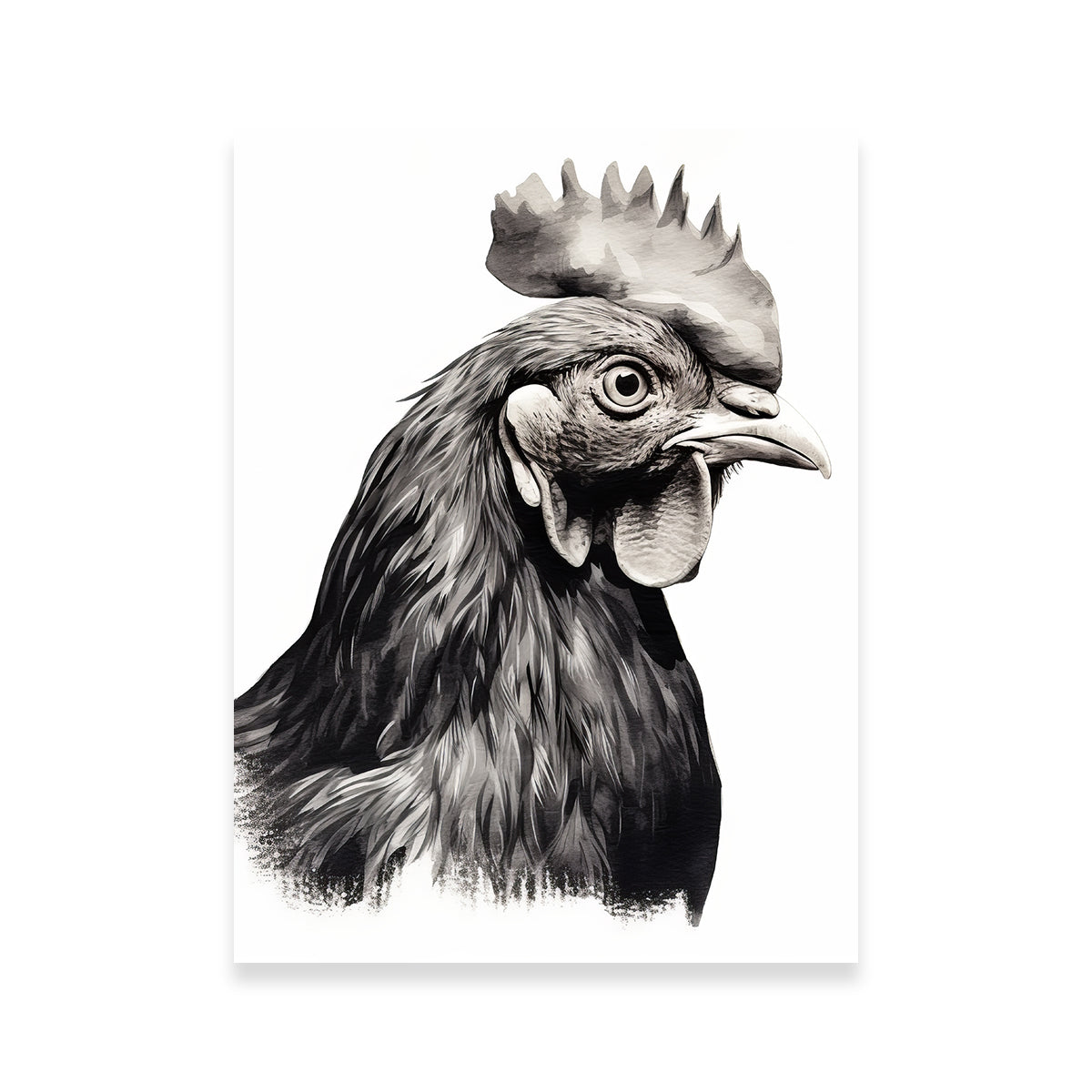 Rooster Head Grayscale Wall Art