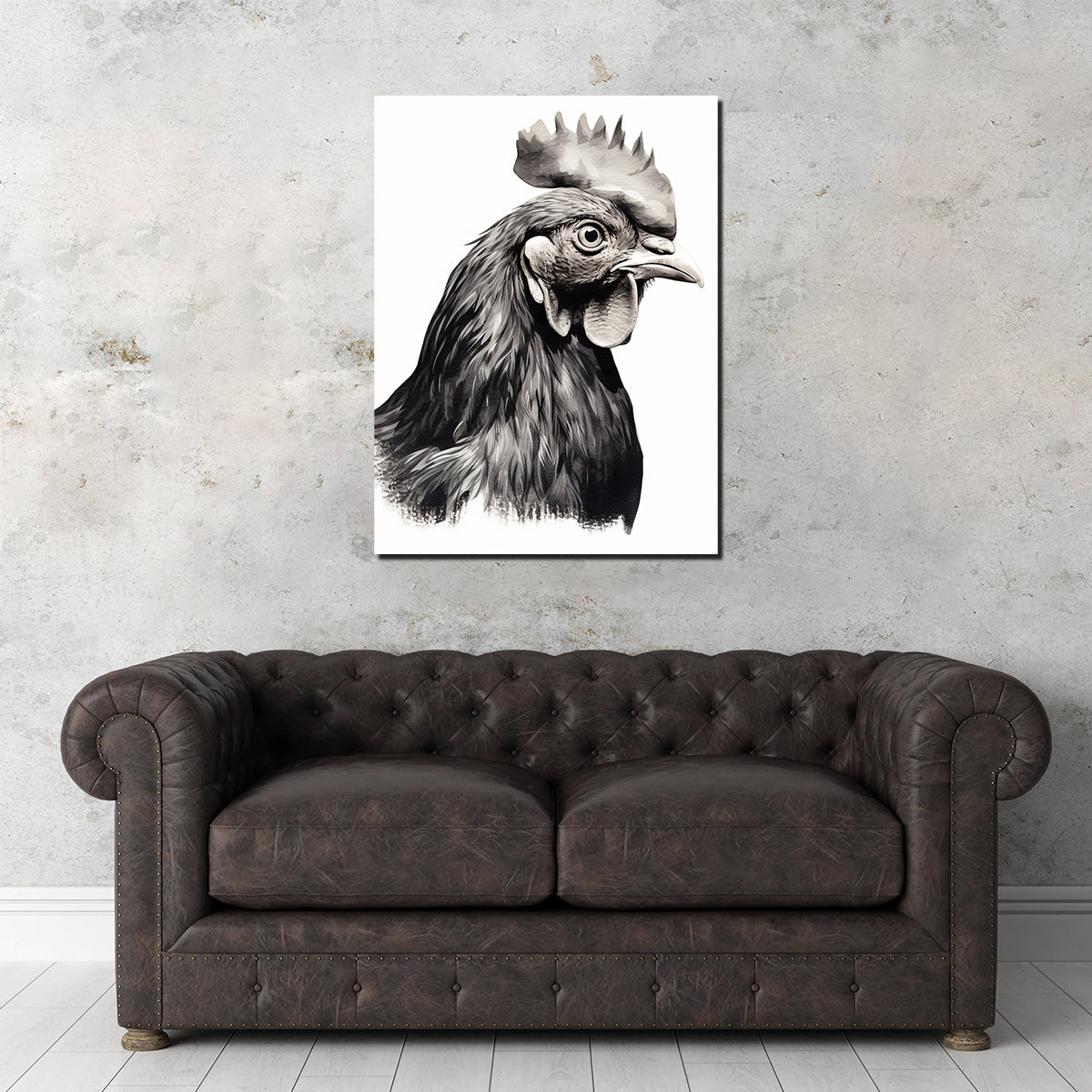 Rooster Head Grayscale Wall Art