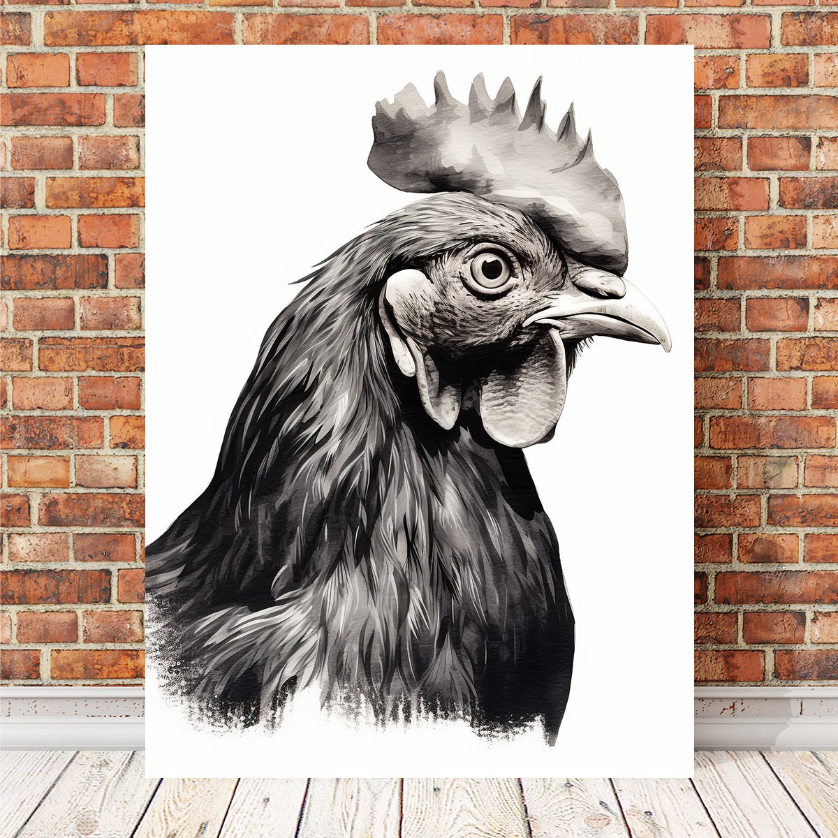 Rooster Head Grayscale Wall Art