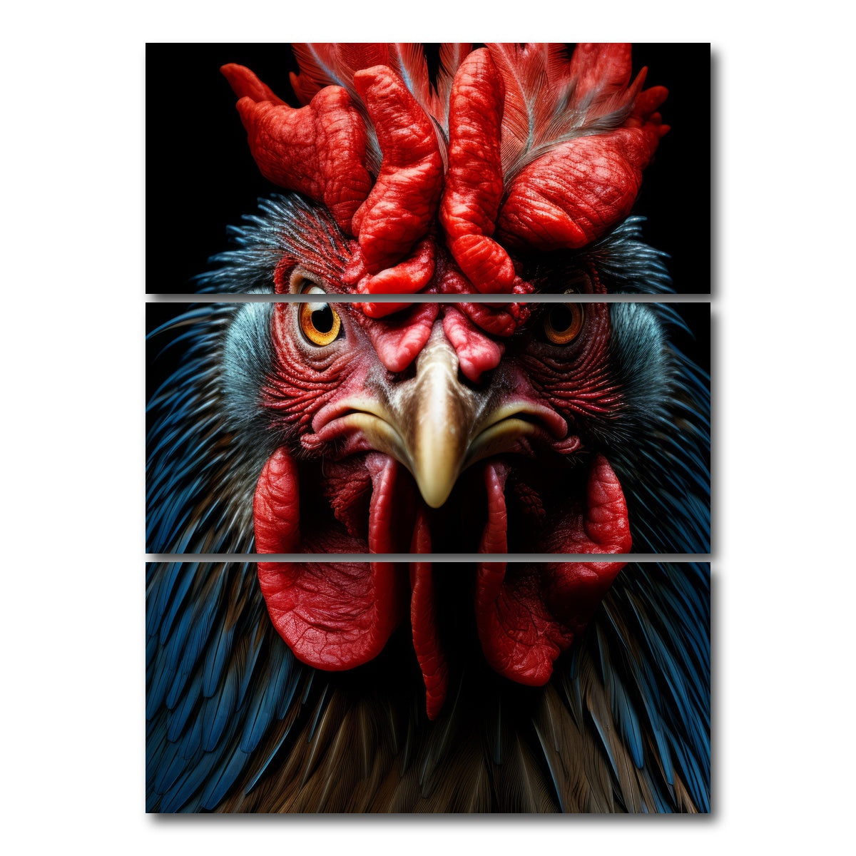 AUTO-MOCKUP WHITE | Rooster Black | 3 Piece | Gallery Wrap Canvas | group=8x18_stacked
