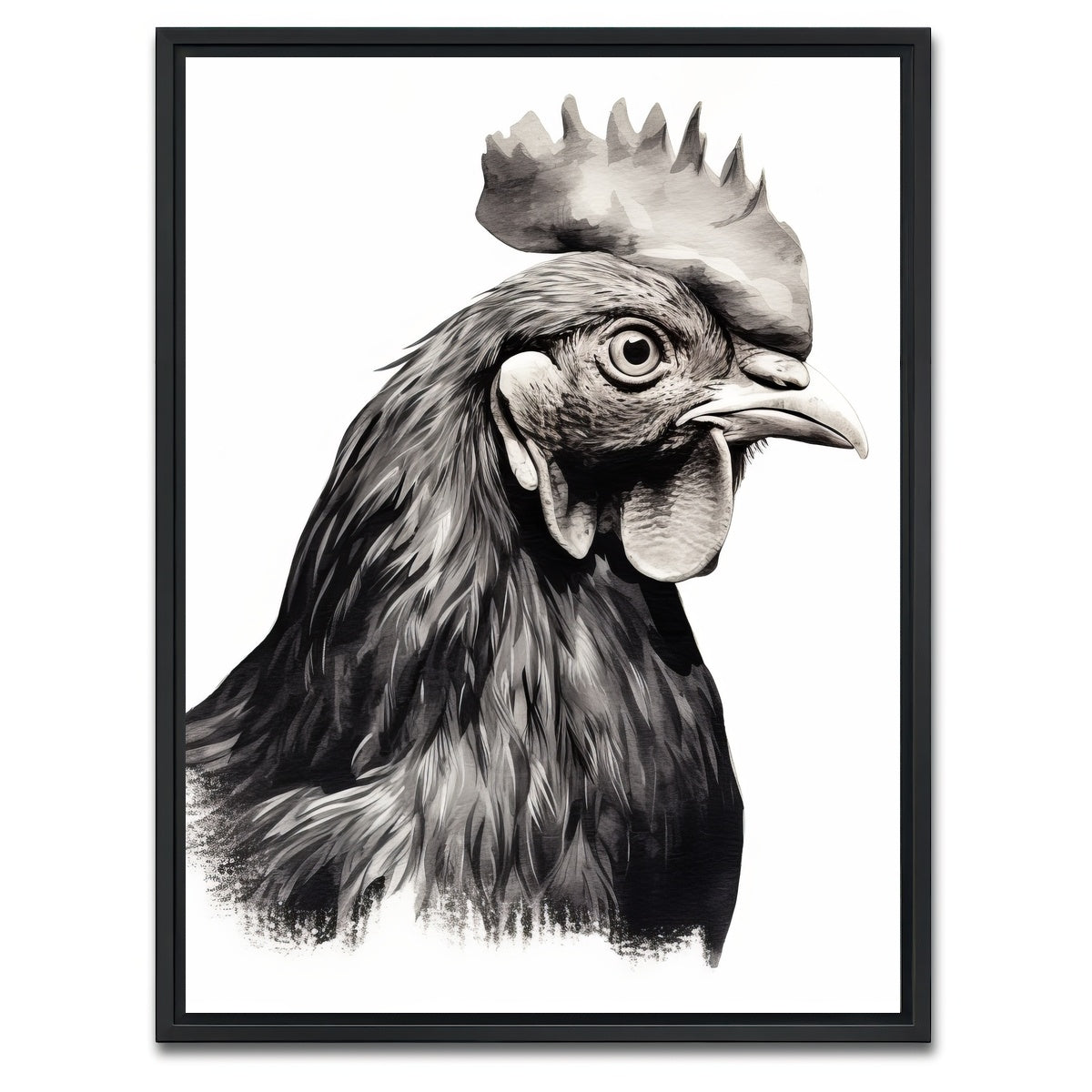 AUTO-MOCKUP WHITE | Rooster Head Grayscale | 1 Piece | Black Framed Canvas | group=3x4