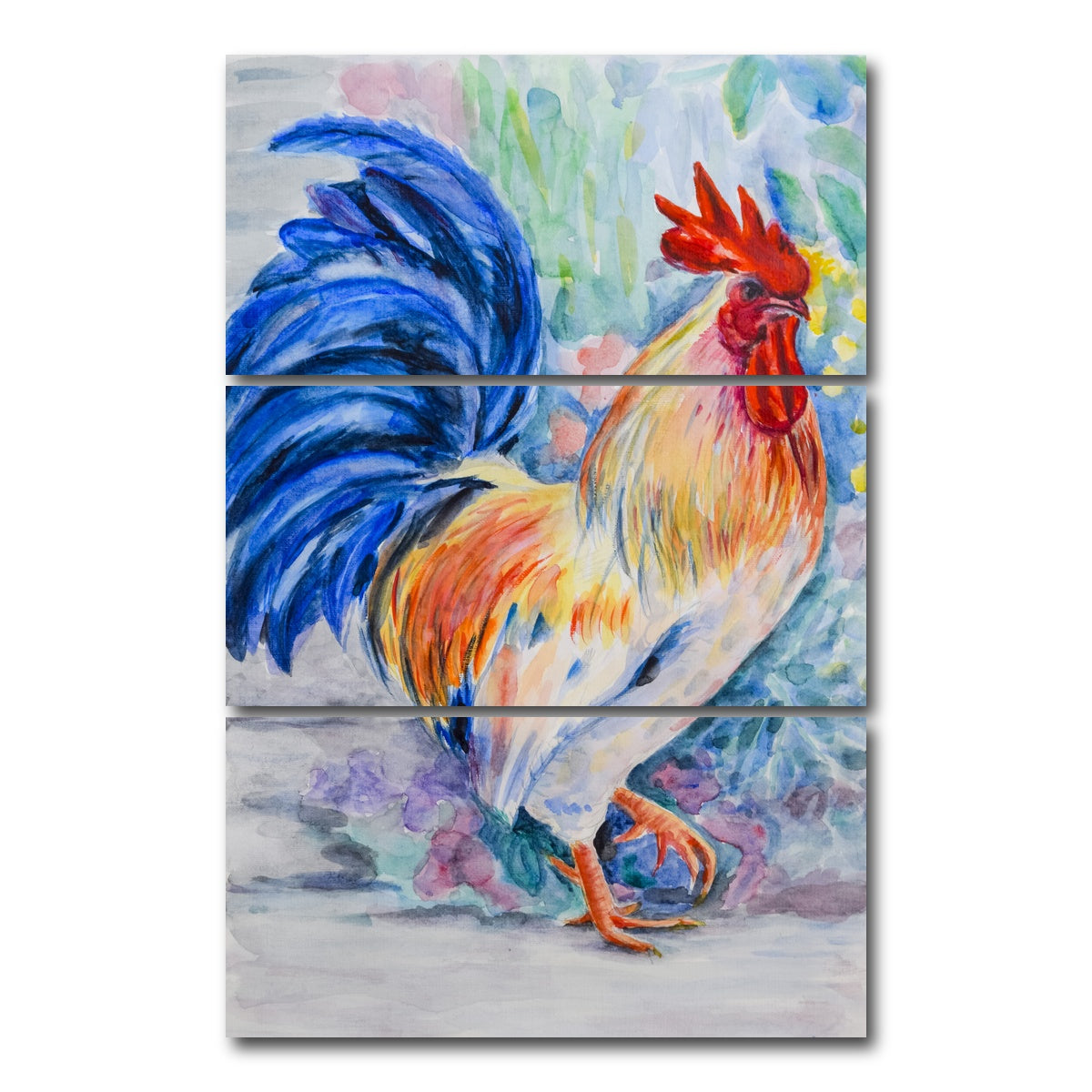 AUTO-MOCKUP WHITE | Rooster Painting | 3 Piece | Gallery Wrap Canvas | group=12x24_stacked