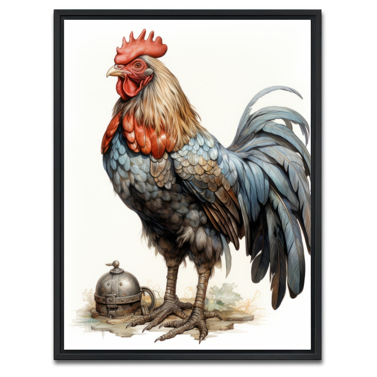 AUTO-MOCKUP WHITE | Rooster With Gold Horn | 1 Piece | Black Framed Canvas | group=3x4