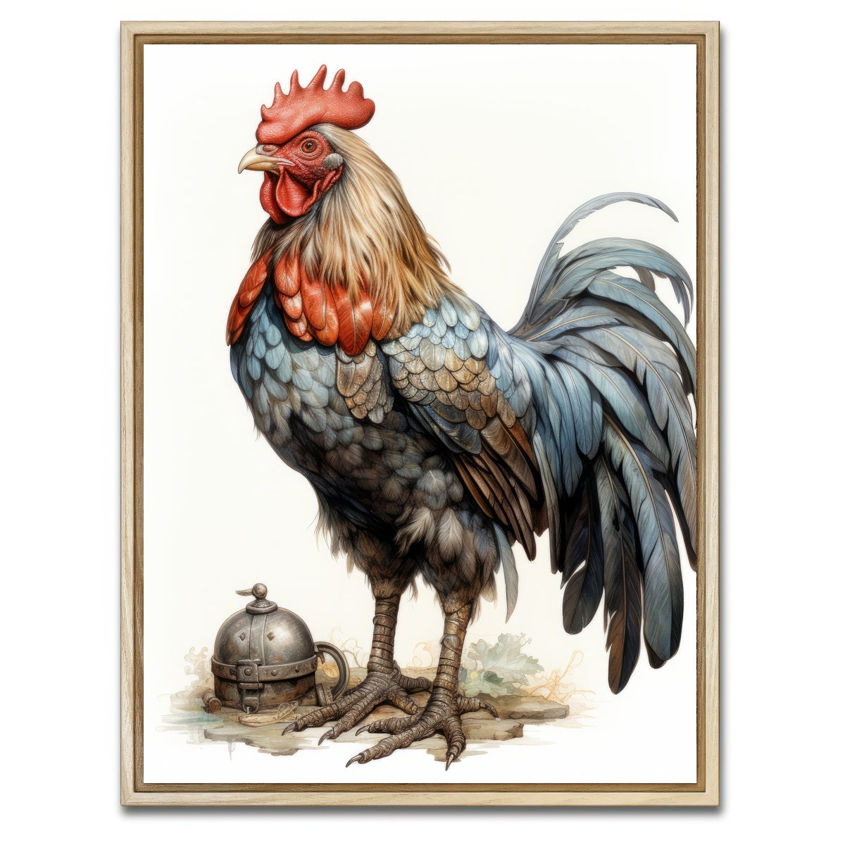 AUTO-MOCKUP WHITE | Rooster With Gold Horn | 1 Piece | Natural Framed Canvas | group=3x4