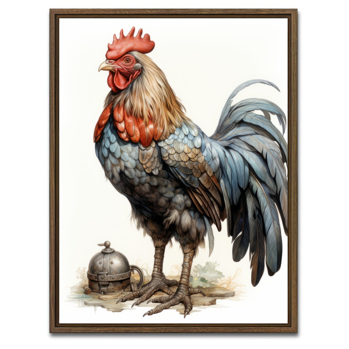 AUTO-MOCKUP WHITE | Rooster With Gold Horn | 1 Piece | Walnut Framed Canvas | group=3x4