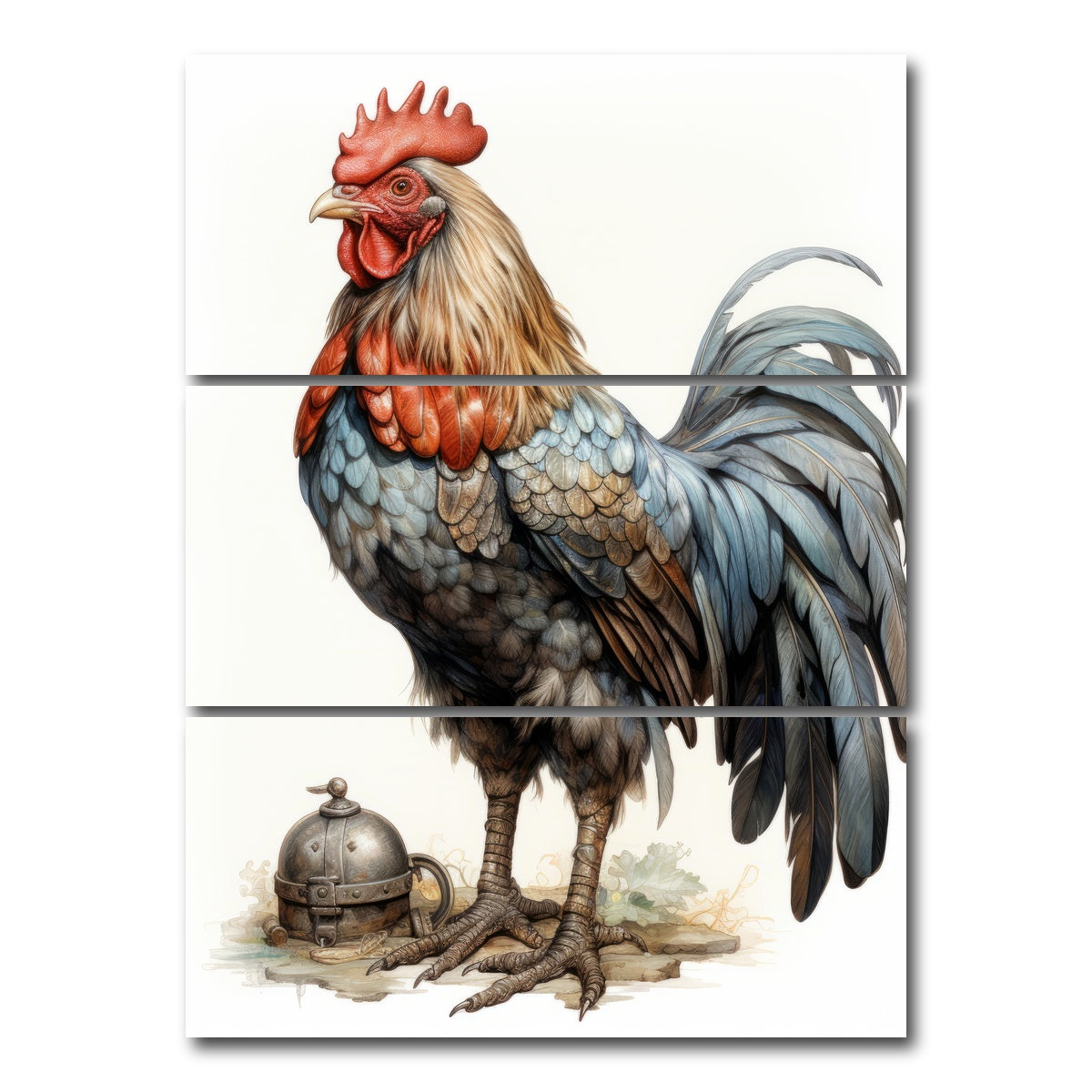 AUTO-MOCKUP WHITE | Rooster With Gold Horn | 3 Piece | Gallery Wrap Canvas | group=8x18_stacked