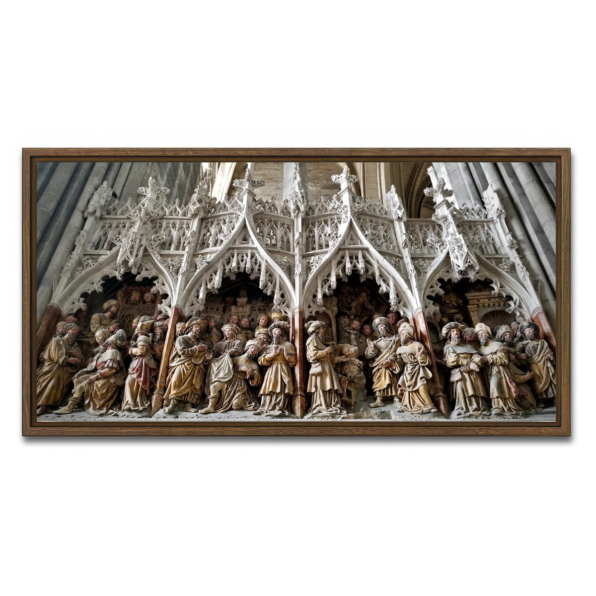 AUTO-MOCKUP WHITE | Rouen Cathedral Art | 1 Piece | Walnut Framed Canvas | group=2x1