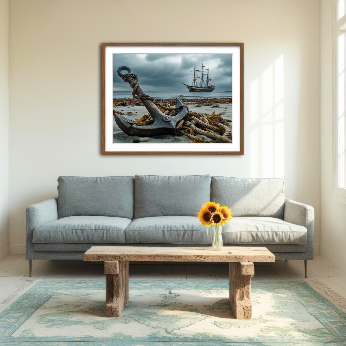 AUTO-MOCKUP ROOM | Rustic Anchor on Sandy Beach Wall Art