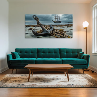 AUTO-MOCKUP ROOM | Rustic anchor on sandy beach