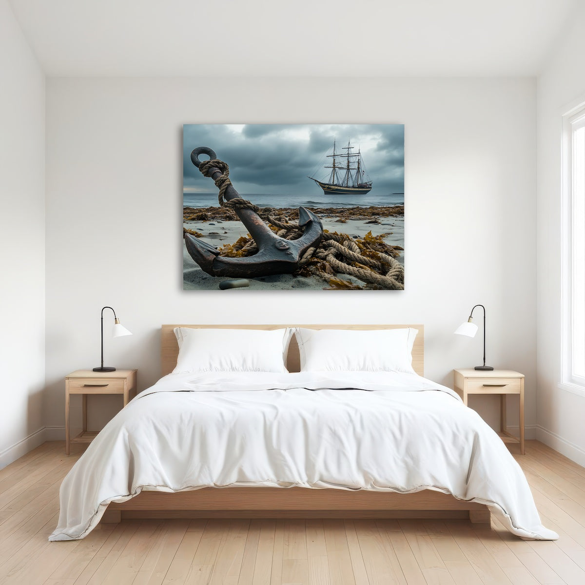 AUTO-MOCKUP ROOM | Rustic anchor on sandy beach