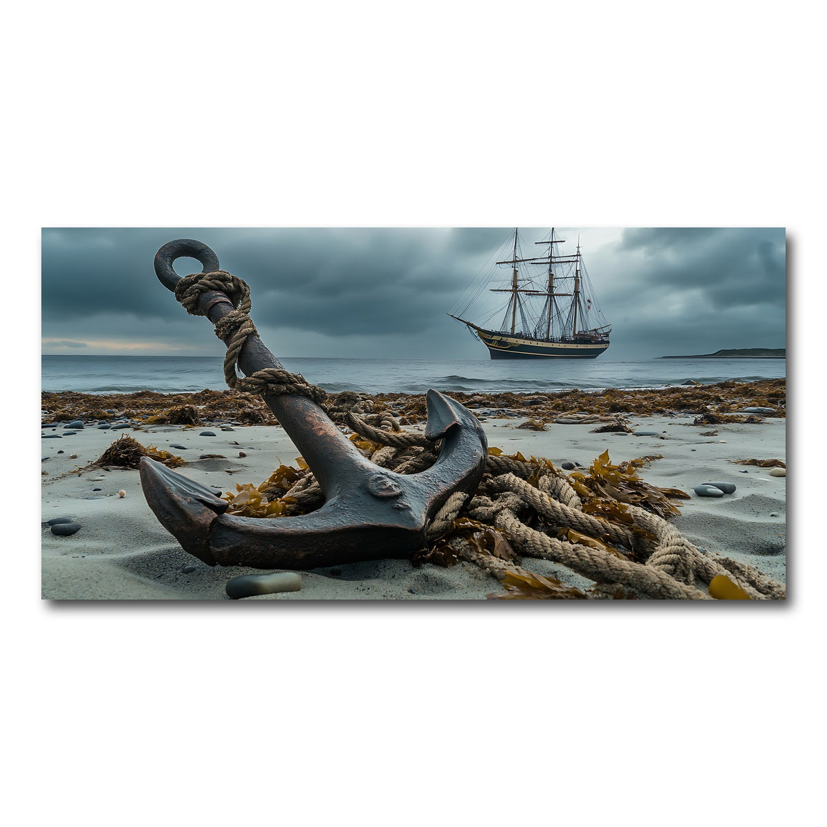 AUTO-MOCKUP WHITE | Rustic anchor on sandy beach | 1 Piece | Gallery Wrap Canvas | group=2x1