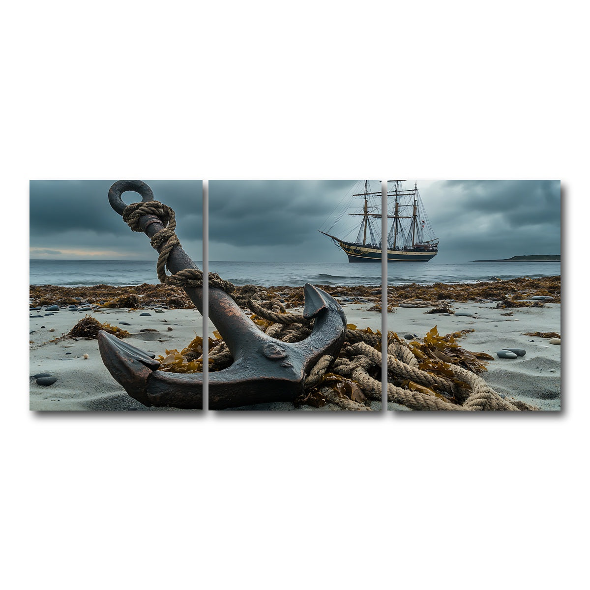 AUTO-MOCKUP WHITE | Rustic anchor on sandy beach | 3 Piece | Gallery Wrap Canvas | group=18x24