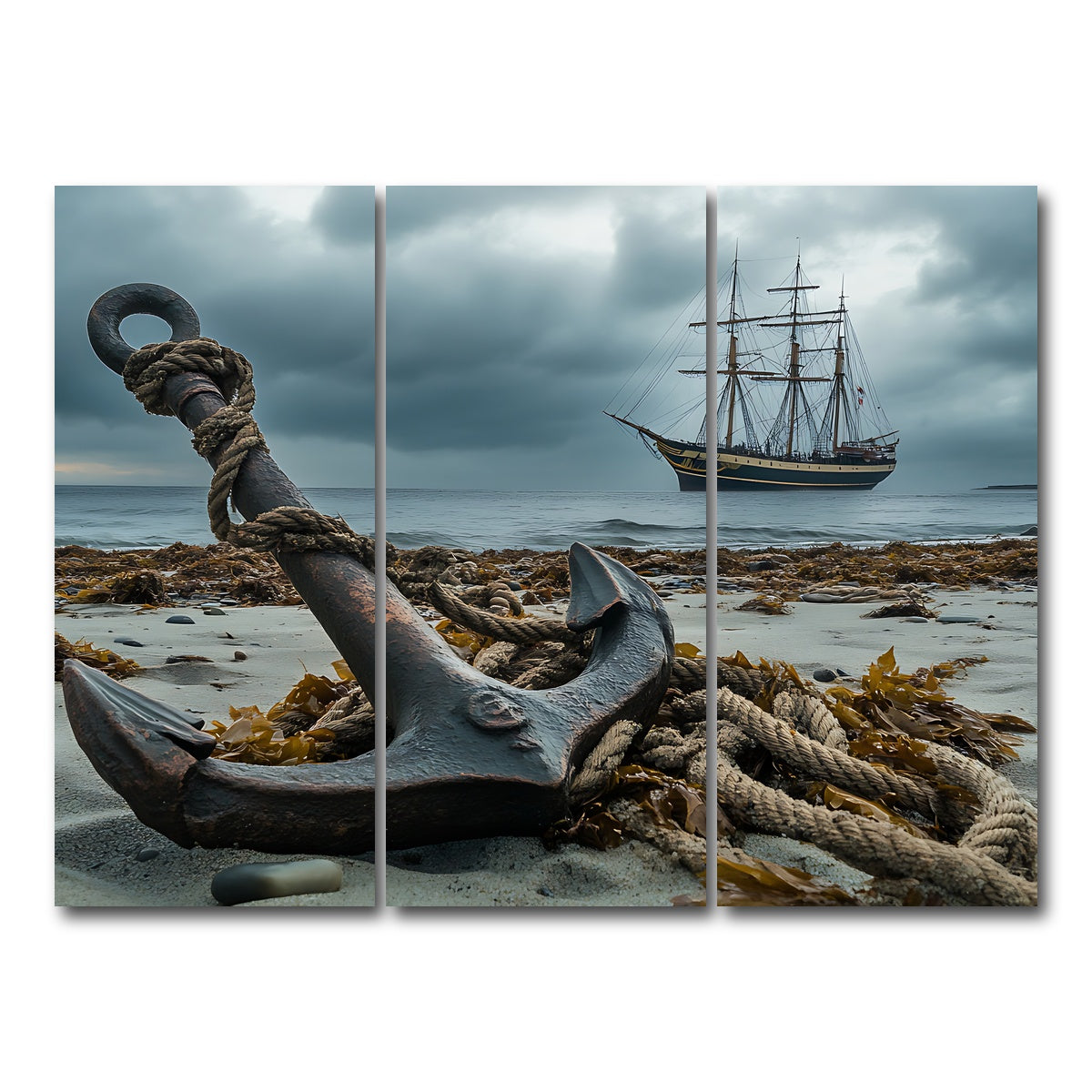 AUTO-MOCKUP WHITE | Rustic anchor on sandy beach | 3 Piece | Gallery Wrap Canvas | group=8x18