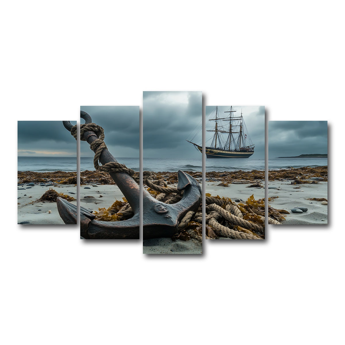 AUTO-MOCKUP WHITE | Rustic anchor on sandy beach | 5 Piece | Gallery Wrap Canvas | group=5_normal