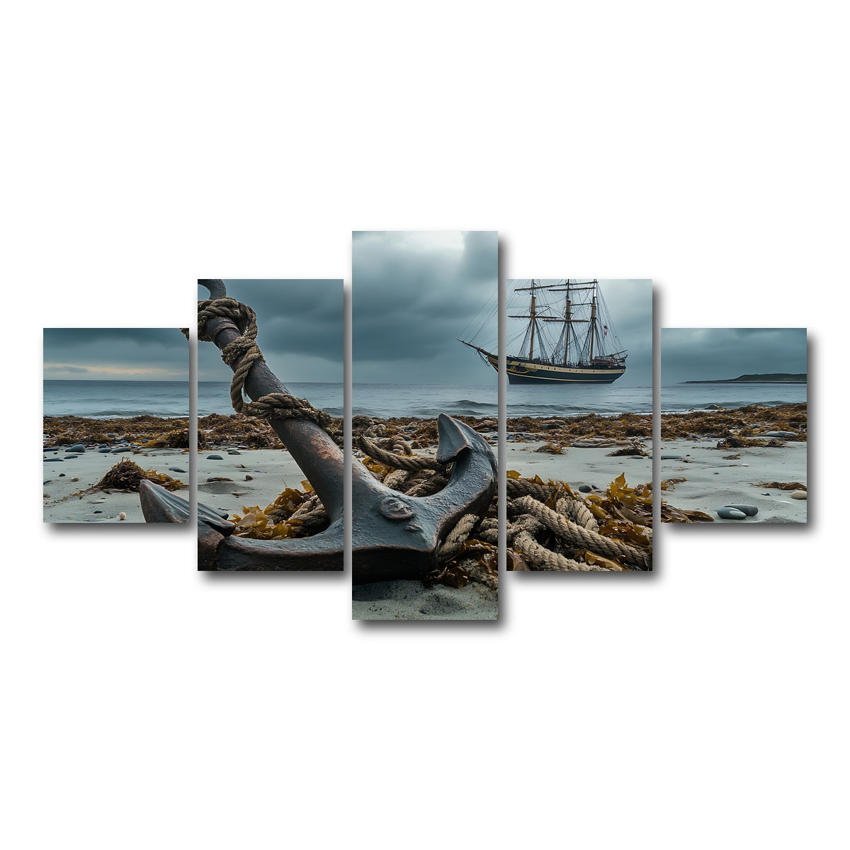 AUTO-MOCKUP WHITE | Rustic anchor on sandy beach | 5 Piece | Gallery Wrap Canvas | group=5_short